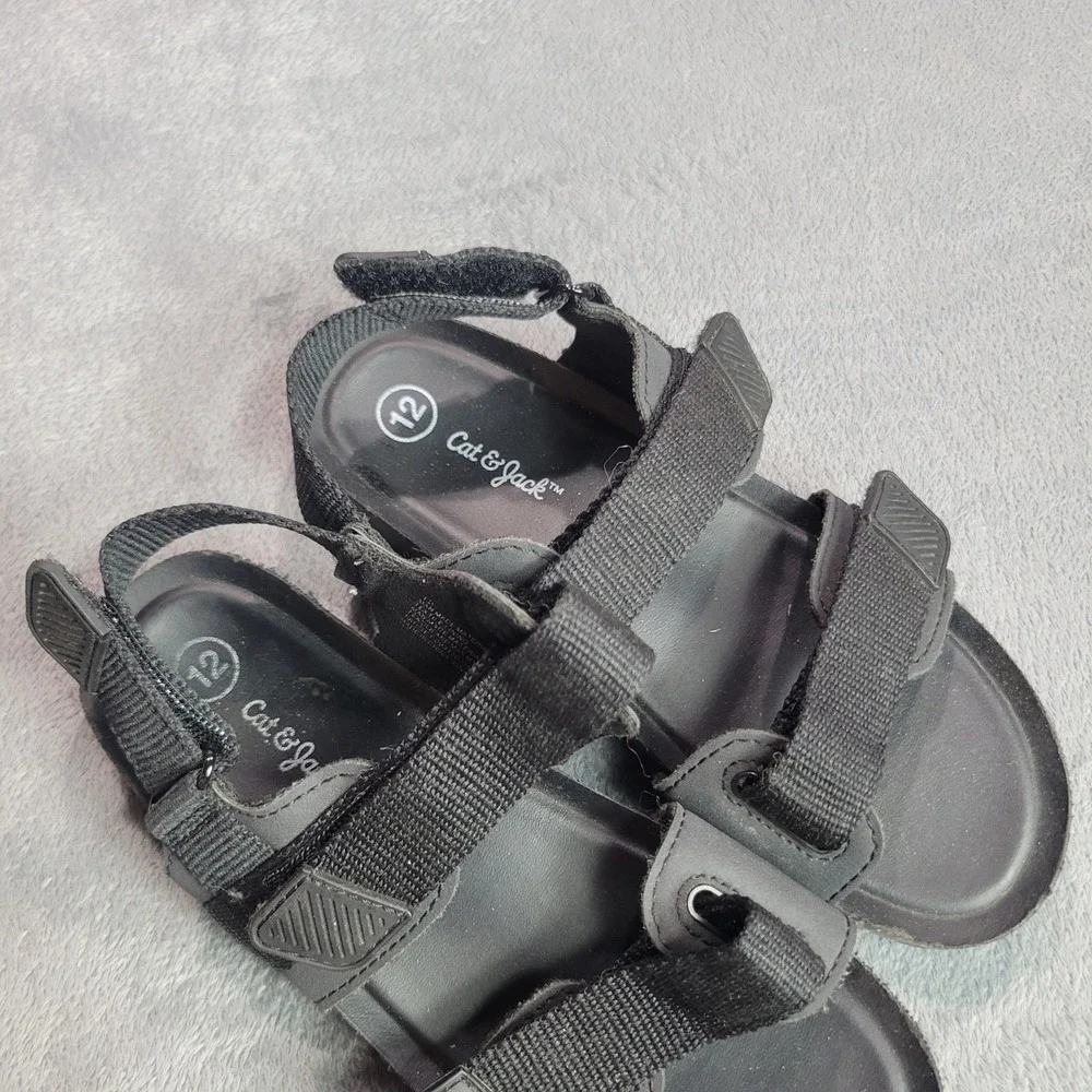 Cat &‎ Jack Kids Black Strappy Utility Sandals Hook Loop Size 12 Boys Girls